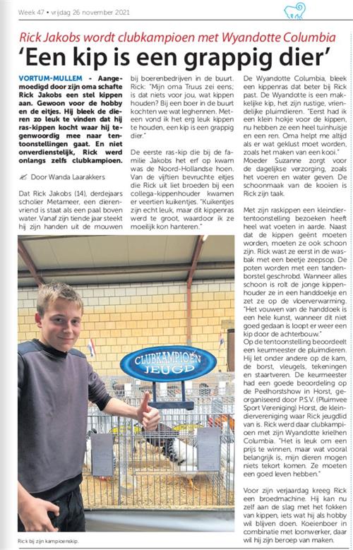 Rick Jakobs clubkampioen met Wyandotte Columbia