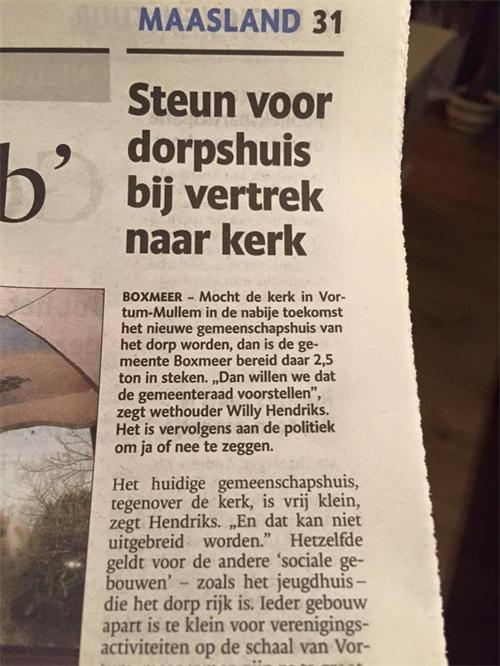 Steun voor dorpshuis Vortum-Mullem bij vertrek naar kerk